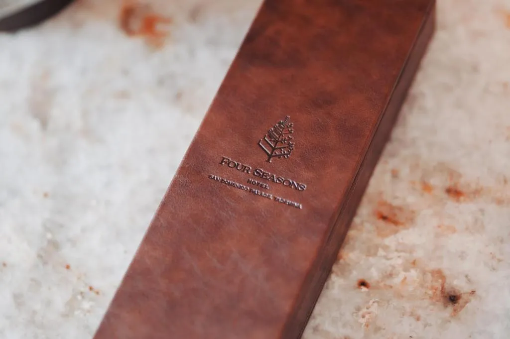 Leather menu at San Domenico Palace, A Four Seasons Hotel in Taormina