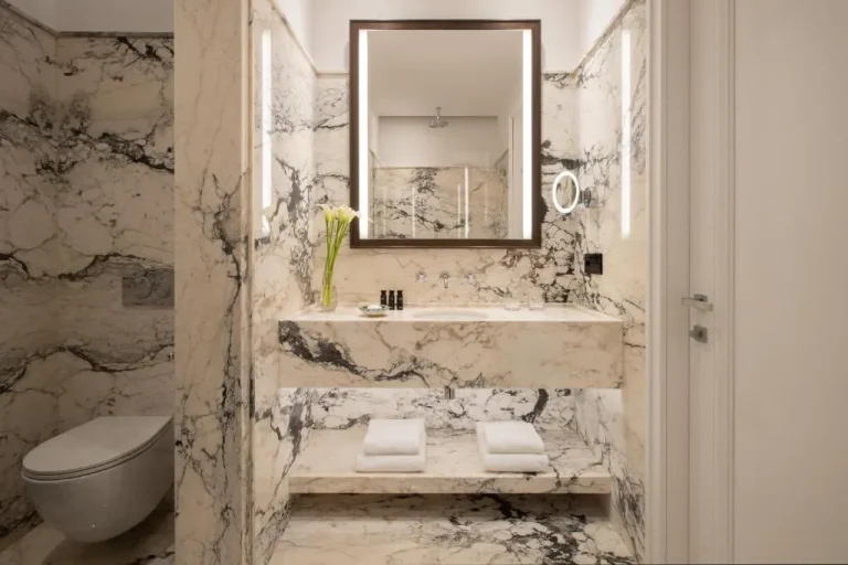 Luxurious marble bathroom in San Domenico Palace, A Four Seasons Hotel in Taormina