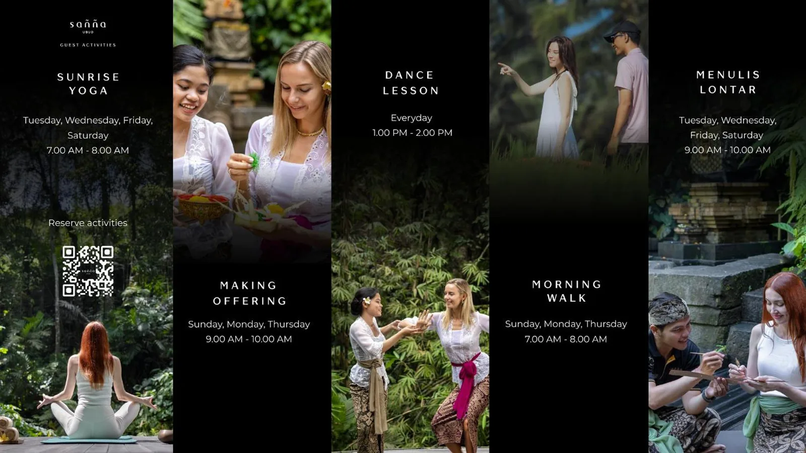 Activity schedule at Sanna Ubud A Pramana Experience