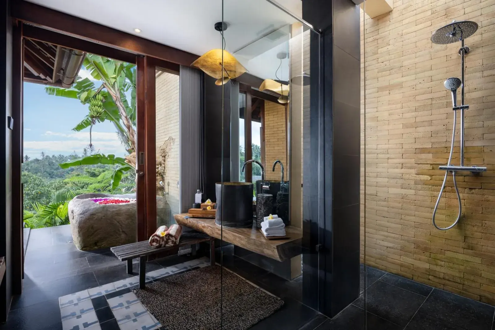 Shower area in the bathroom at Sanna Ubud A Pramana Experience