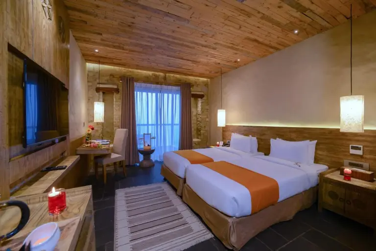 Twin room at Sarangkot Mountain Lodge in Pokhara