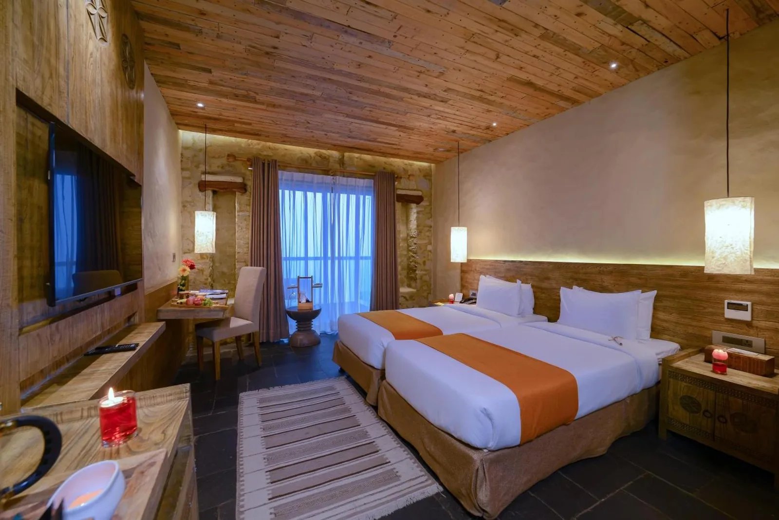 Twin room at Sarangkot Mountain Lodge in Pokhara