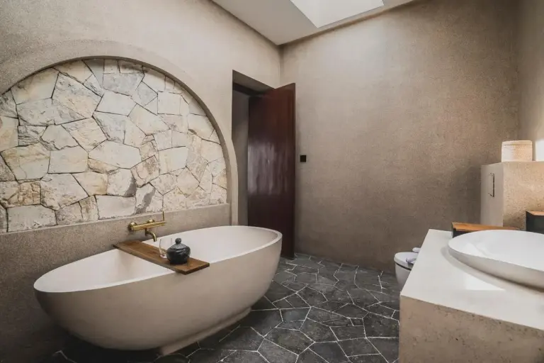 Seascape Resort & Spa Uluwatu by Ini Vie Hospitality – Uluwatu, Indonesia hotel – a rendering of the proposed building for a resort with wood and water at Seascape Resort & Spa Uluwatu by Ini Vie Hospitality in Uluwatu