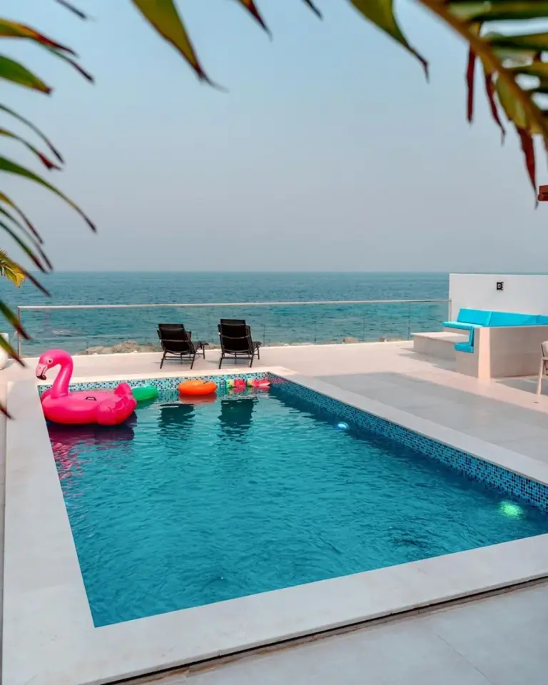 Colorful pool area at Seascape Villa