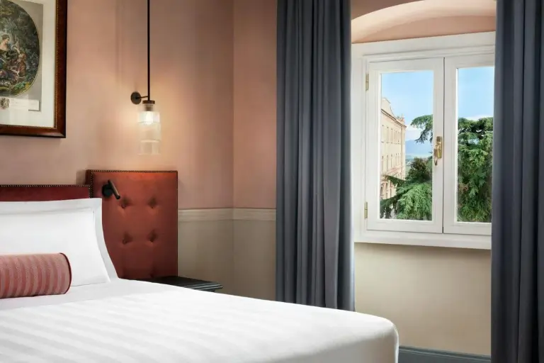 Window view in guest room at Hotel Brufani