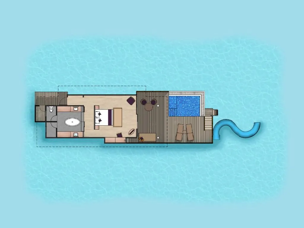 Layout design of a water villa at Siyam World Maldives