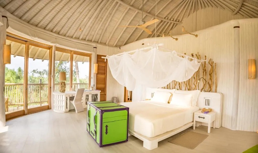 Stylish bedroom at Soneva Jani