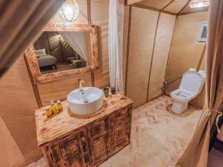 Bathroom inside a tent at Stellar Luxury Camp, Merzouga
