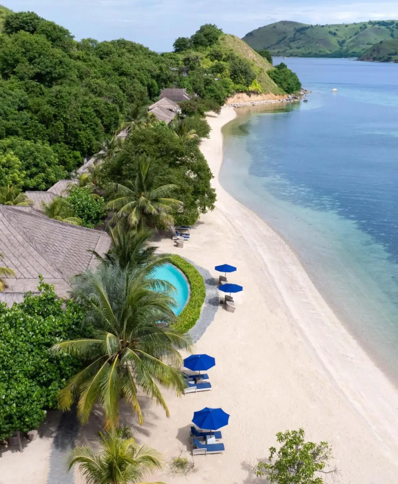 Scenic view of Sudamala Resort, Seraya, Flores beach and pool