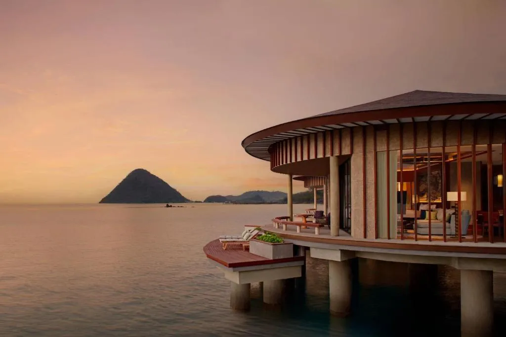 Overwater villa at TA’AKTANA, Labuan Bajo during sunset