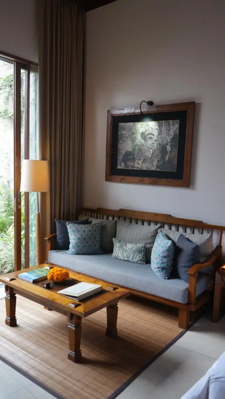 Coin salon accueillant dans une chambre à Tejaprana Bisma à Ubud