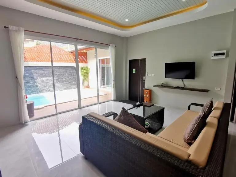 Vista de la sala de estar en The Apex private pool villa Krabi