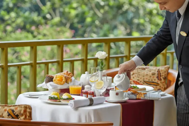 Dining setup at The Dharmawangsa Jakarta balcony