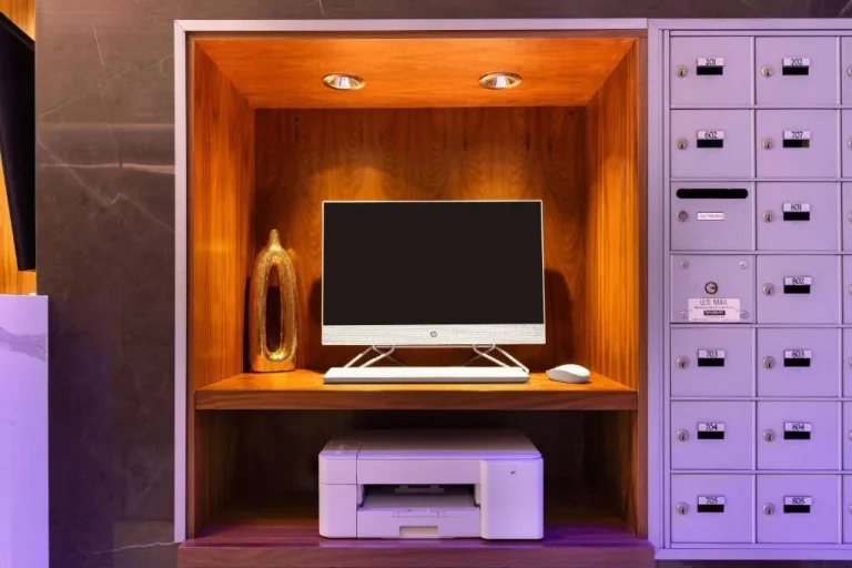 Business center with computer at The Haas hotel in California