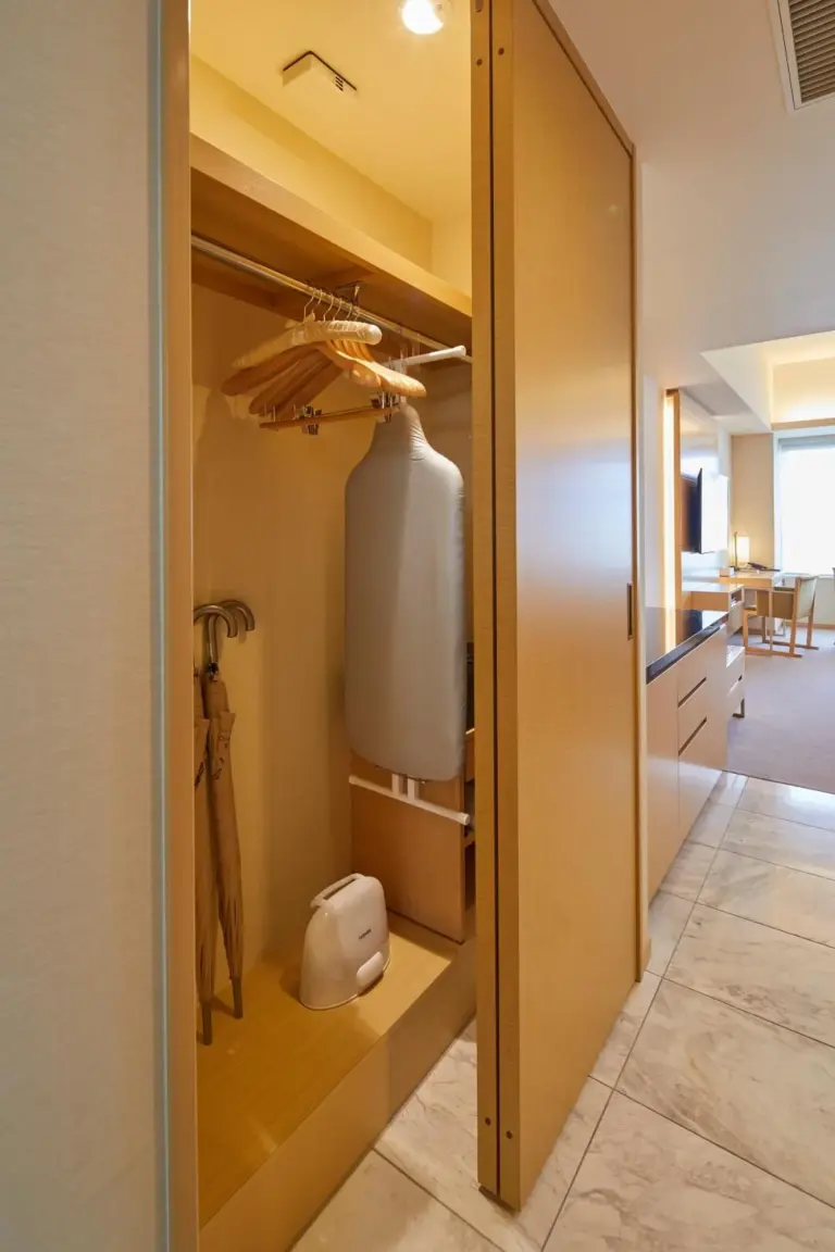 Wardrobe space in guest room at The Kitano Hotel Tokyo