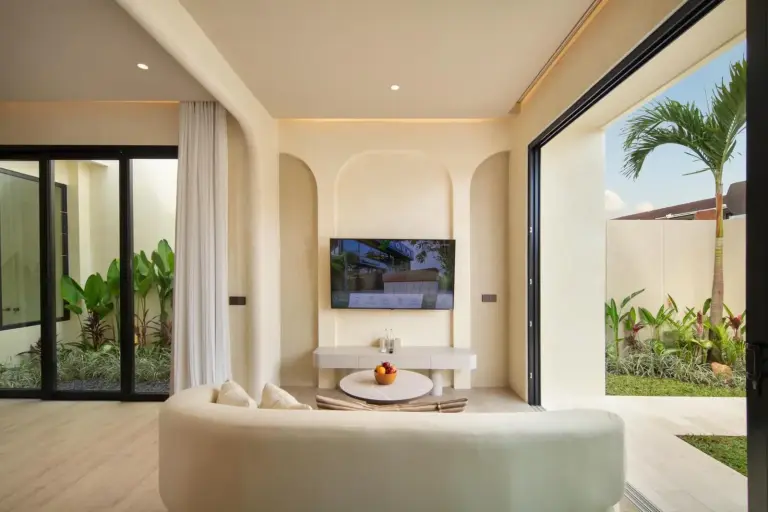 The Lario Collection living area with TV in Seminyak