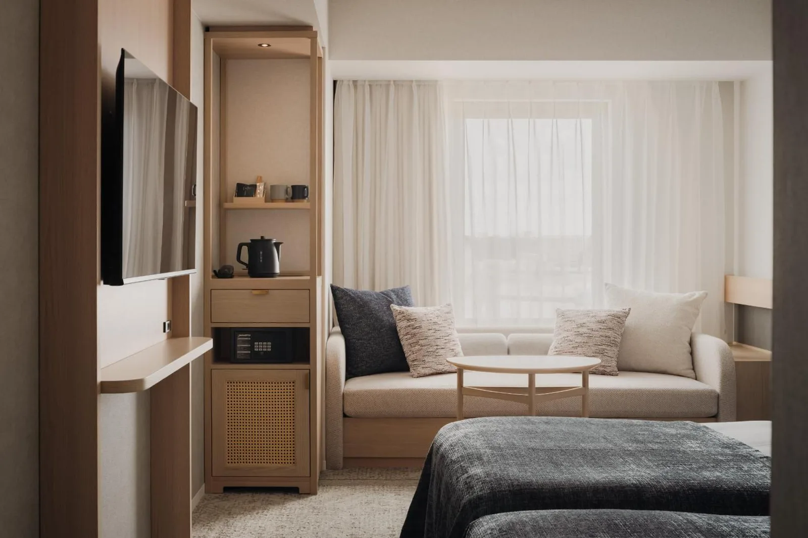 Interior detail of a guest room at THE NEST NAHA