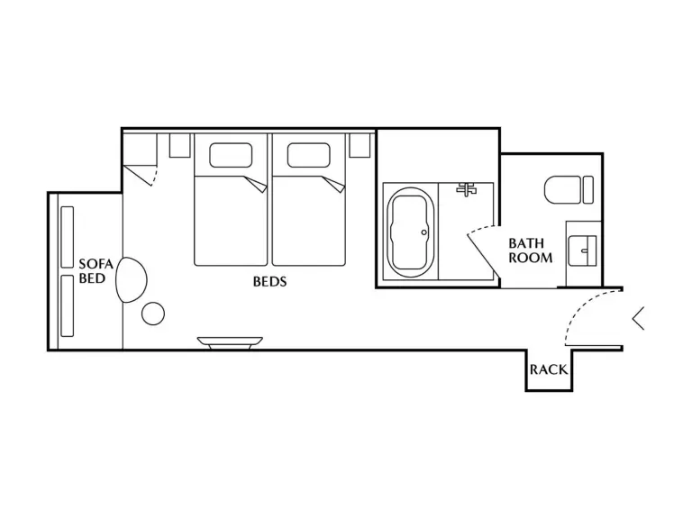 Floor plan of a guest room at THE NEST NAHA