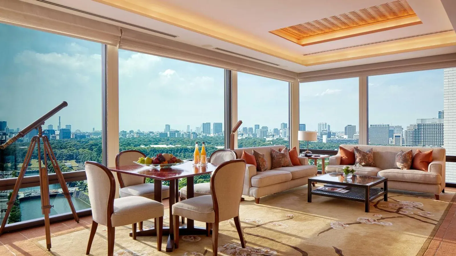 The Peninsula Tokyo modern bathroom with skyline view