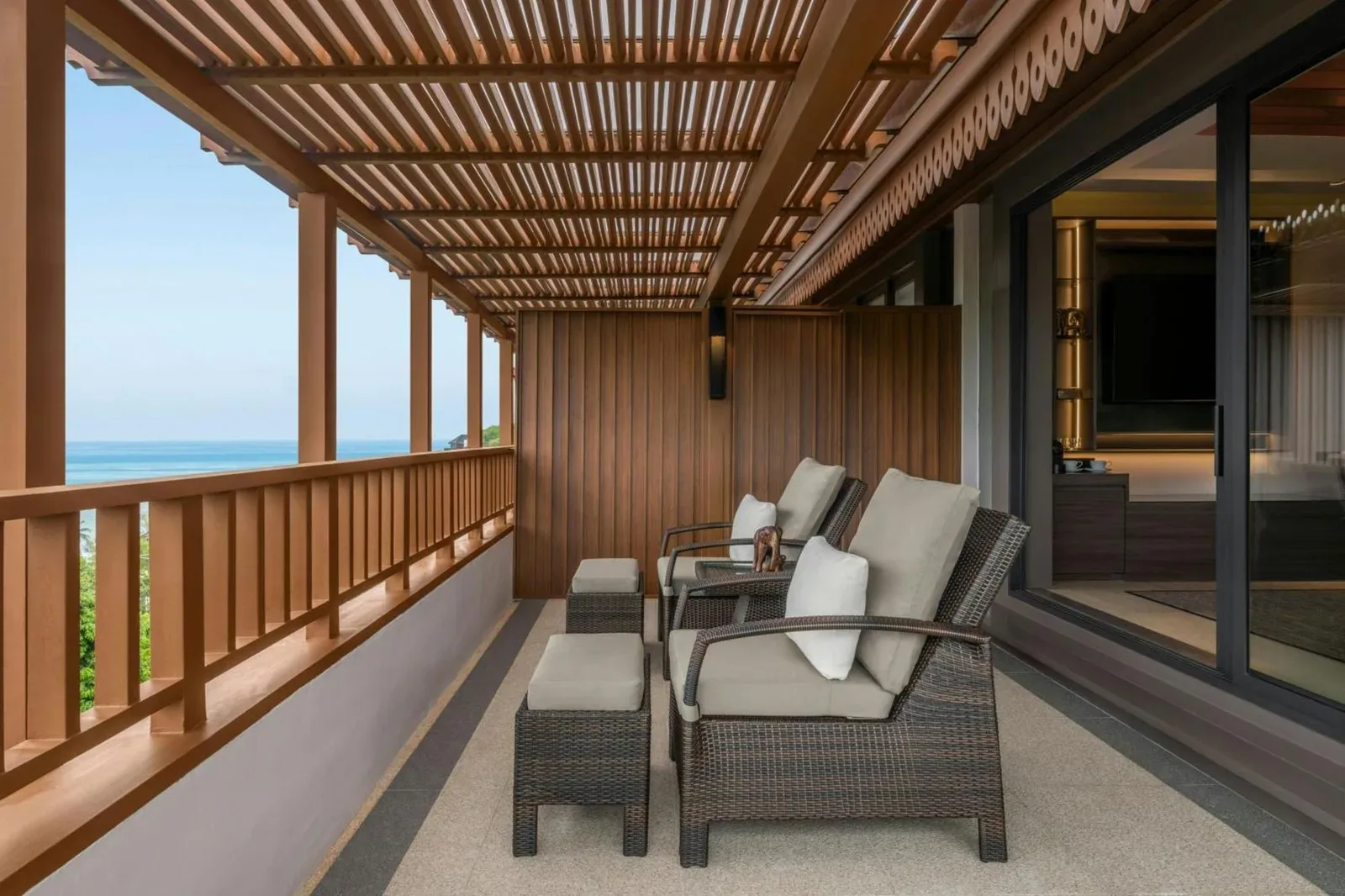 Private balcony with seating at The Ritz-Carlton, Koh Samui