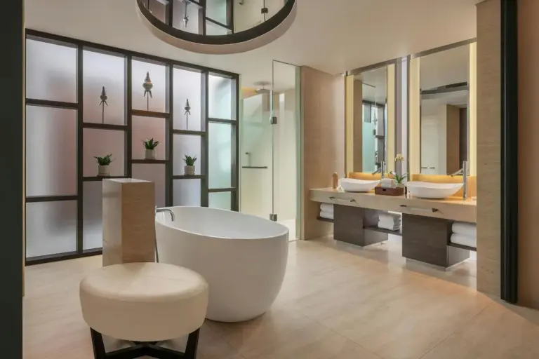 Modern bathroom featuring a freestanding tub at The Ritz-Carlton, Koh Samui