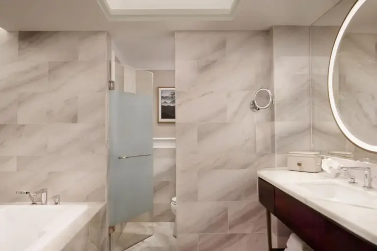 Stylish bathroom at The St. Regis Jakarta with modern fixtures