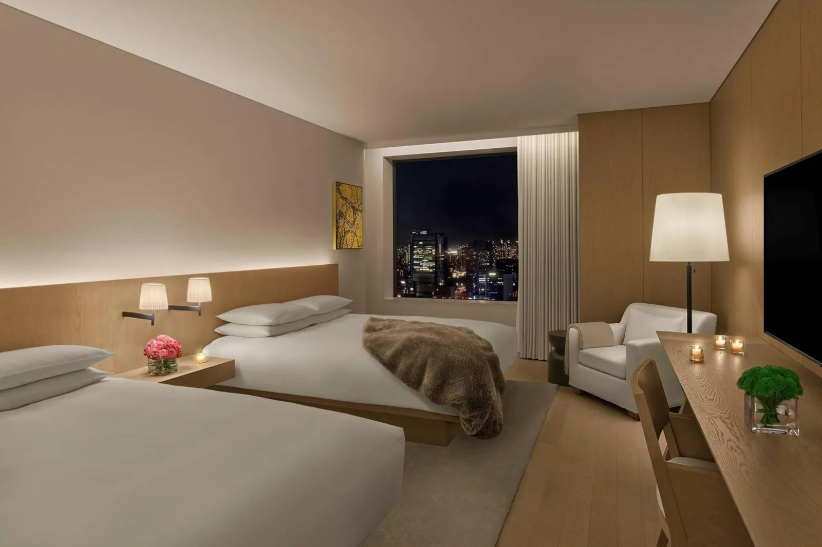 Night view of guest room at The Tokyo EDITION, Toranomon