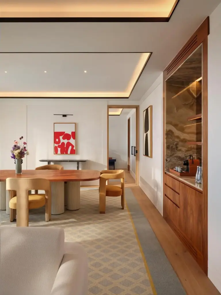 Dining space and bar in a suite at The View Rabat