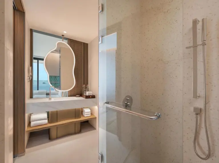 Modern shower room at The Westin Nirup Island Resort & Spa.