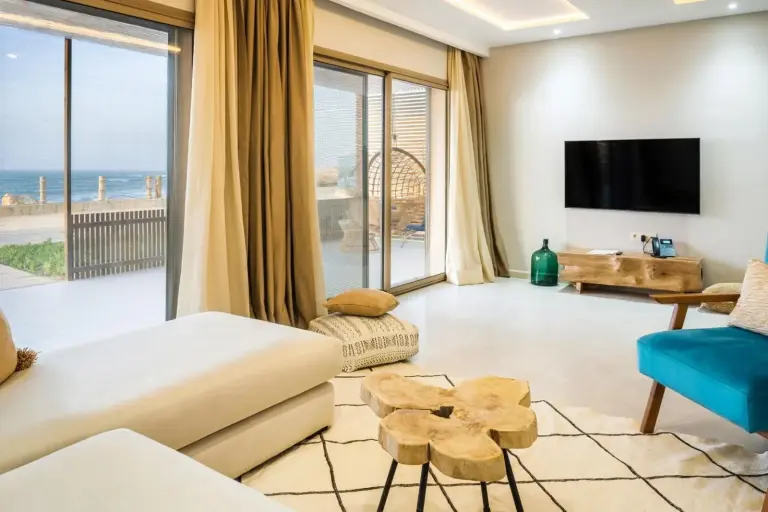 Spacious living room with ocean view at Tulum Beach Resort Dakhla