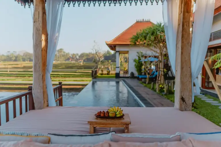 Relaxing gazebo area at Umah Sunset in Ubud
