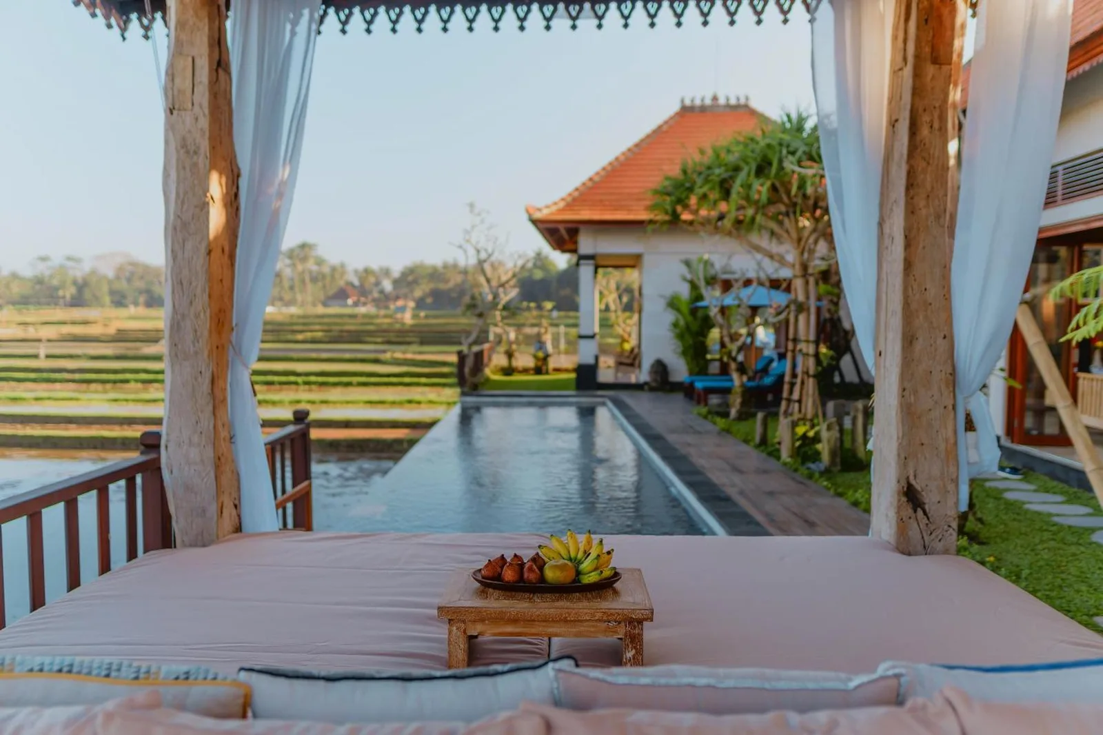 Relaxing gazebo area at Umah Sunset in Ubud