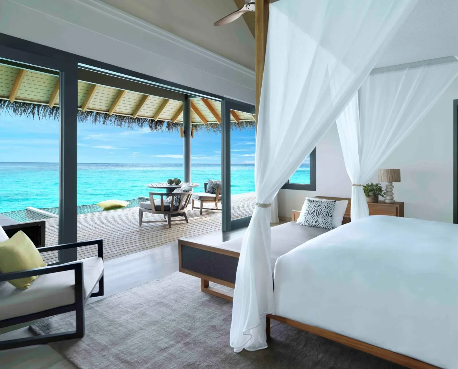 Bedroom with direct access to terrace at Vakkaru Maldives