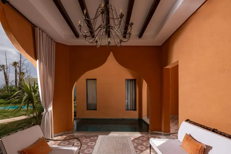 Lounge area with a view of the pool at Yin Hotel & Spa in Marrakech