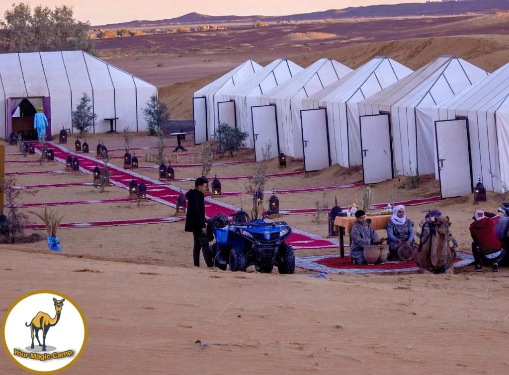Tents and gathering area at Your Magic Camp in Merzouga