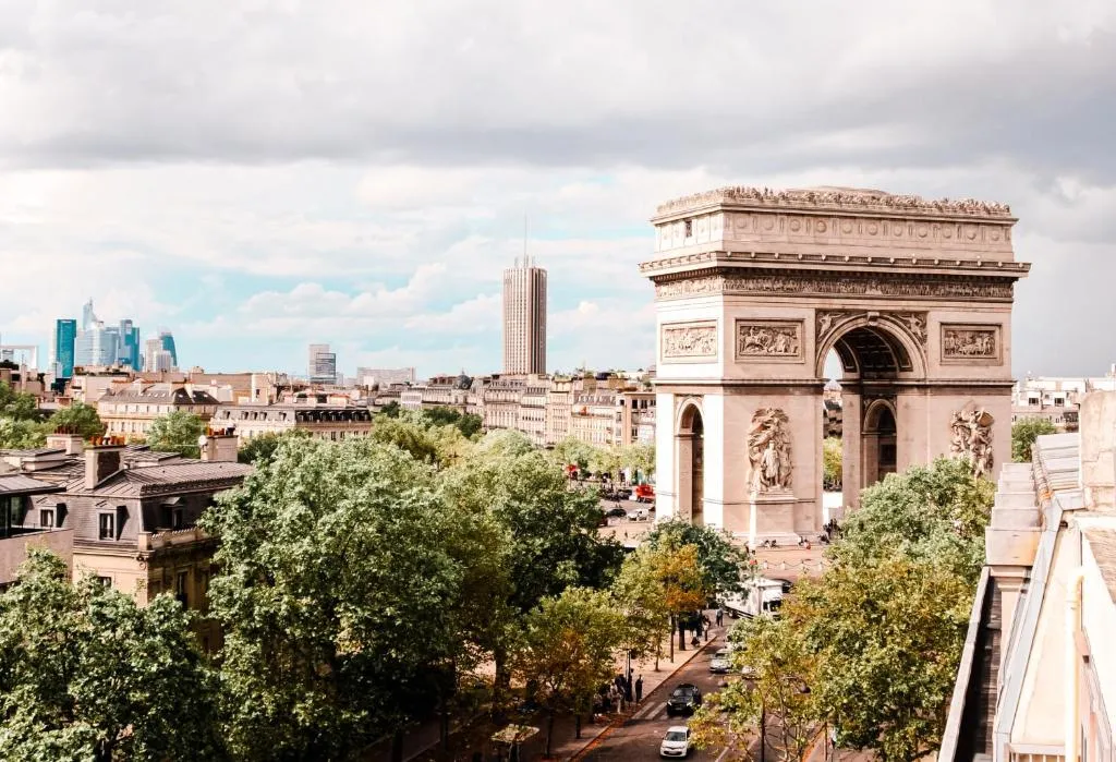 Stunning view of Arc de Triomphe from Grand Hôtel Champs-Elysées in Paris