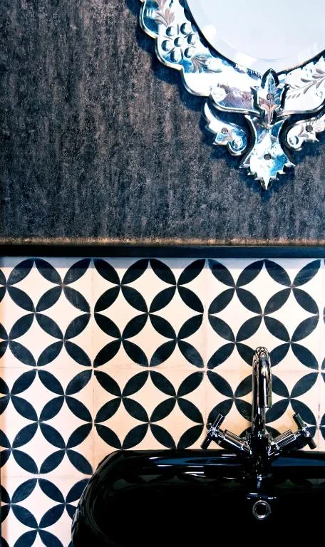 Elegant bathroom details in Riad Dar Saba, Tangier